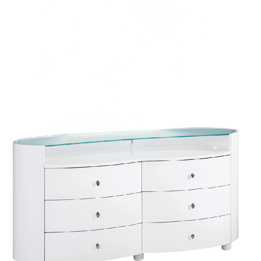 63" White Wood Six Drawer Double Dresser