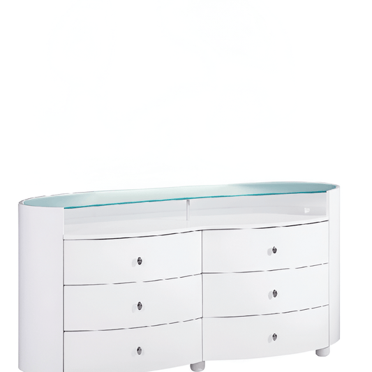 63" White Wood Six Drawer Double Dresser