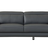 87" Dark Gray Italian Leather Sofa With Silver Legs