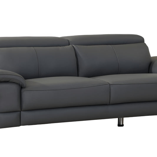 87" Dark Gray Italian Leather Sofa With Silver Legs