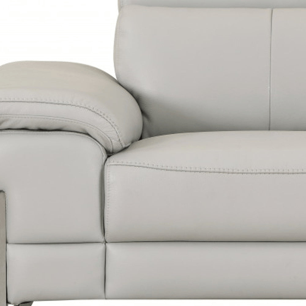 51" Gray And Silver Genuine Leather Chair and a Half