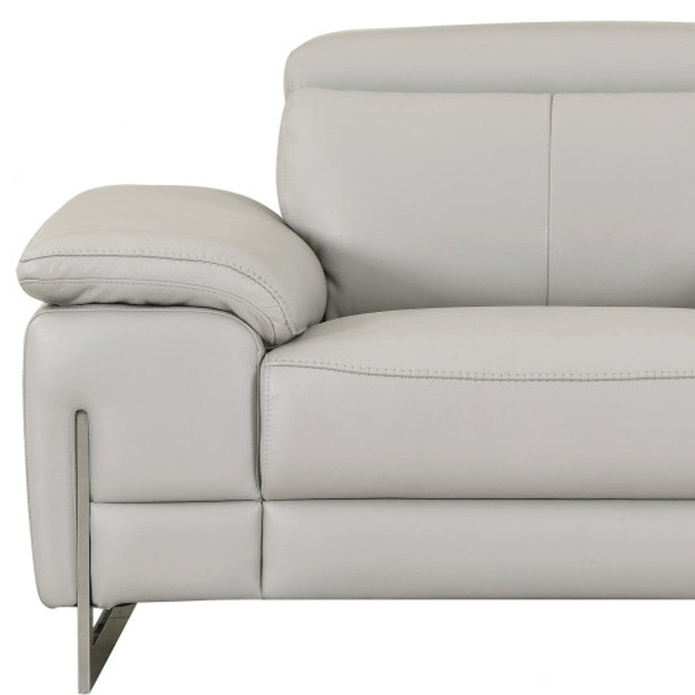 51" Gray And Silver Genuine Leather Chair and a Half