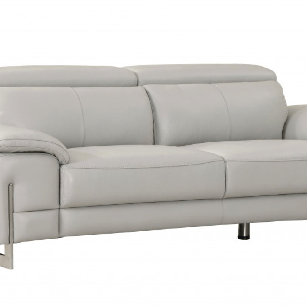 87" Light Gray Italian Leather Sofa With Silver Legs