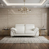 71" White Italian Leather Sofa With Silver Legs