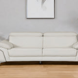87" White Italian Leather Sofa With Silver Legs