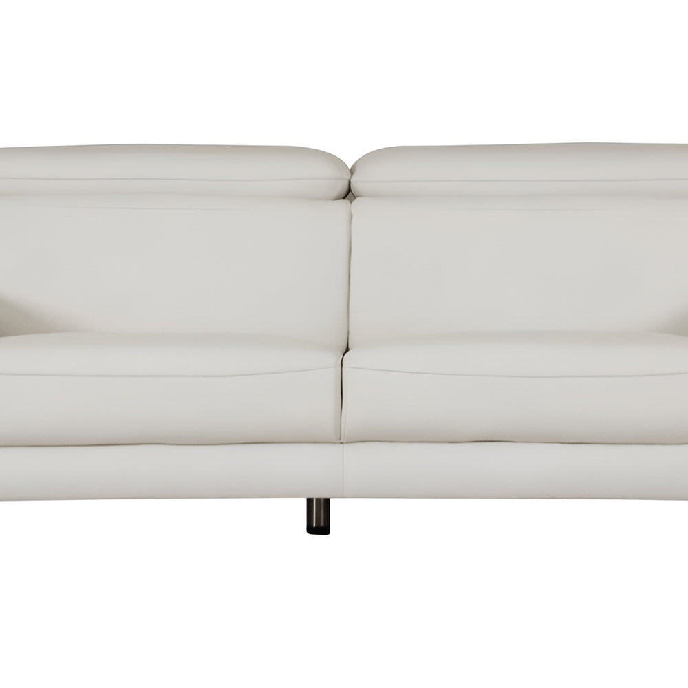 87" White Italian Leather Sofa With Silver Legs