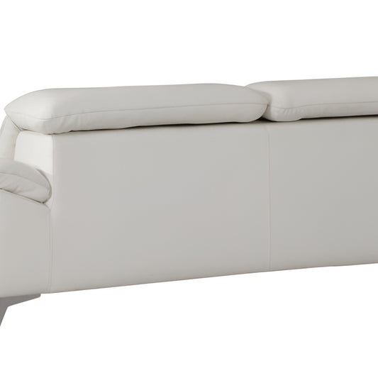 87" White Italian Leather Sofa With Silver Legs