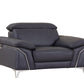 51" Blue And White Genuine Leather Chair and a Half
