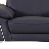 51" Blue And White Genuine Leather Chair and a Half
