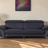 87" Blue Italian Leather Sofa With Silver Legs