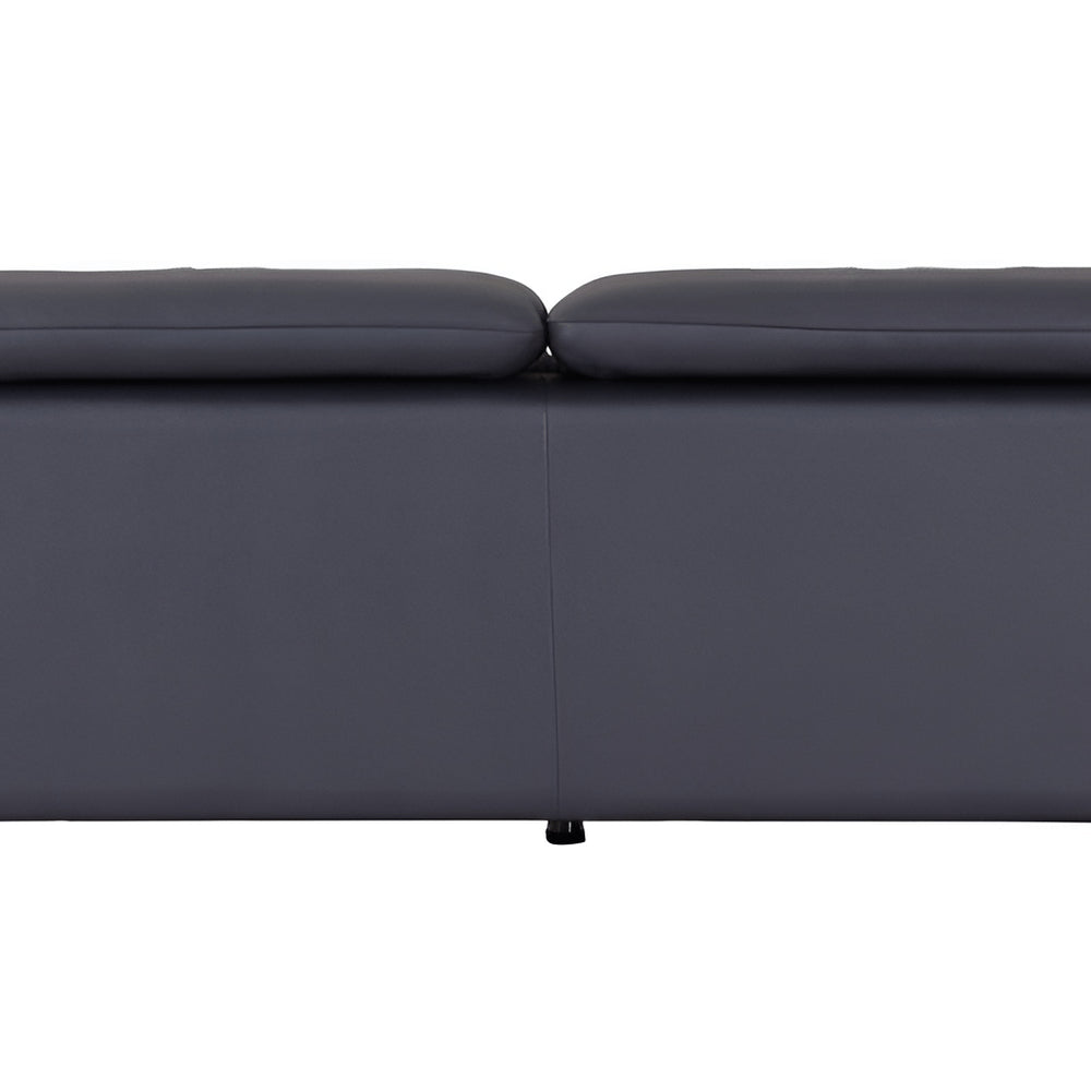 87" Blue Italian Leather Sofa With Silver Legs