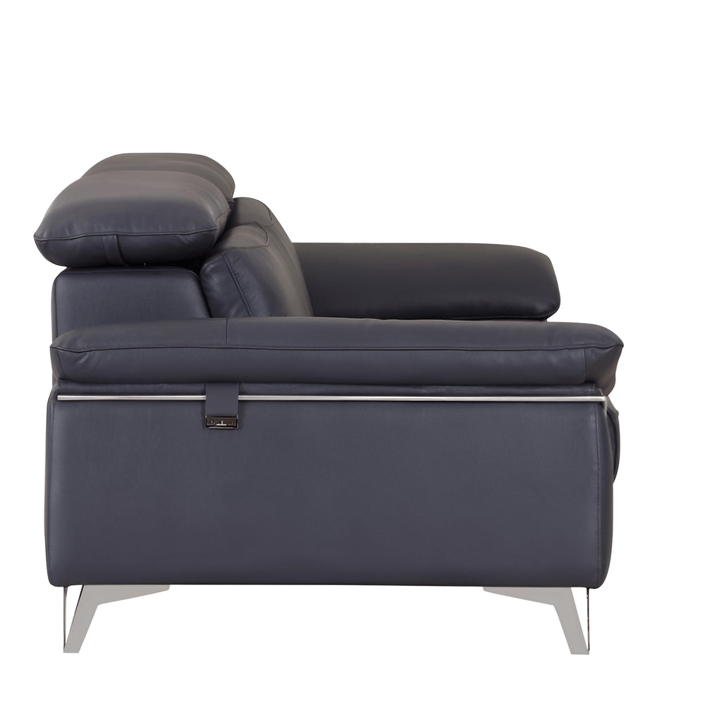 87" Blue Italian Leather Sofa With Silver Legs