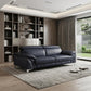 87" Blue Italian Leather Sofa With Silver Legs