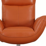 37" Orange And Silver Genuine Leather Lounge Chair