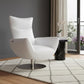 37" White And Silver Genuine Leather Lounge Chair