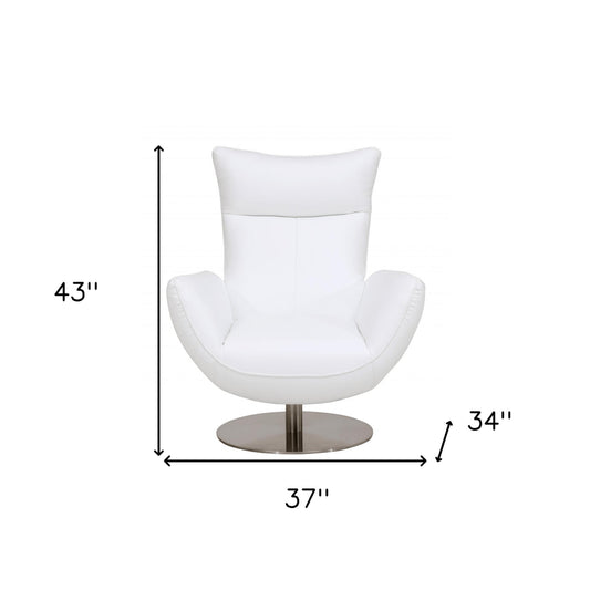 37" White And Silver Genuine Leather Lounge Chair