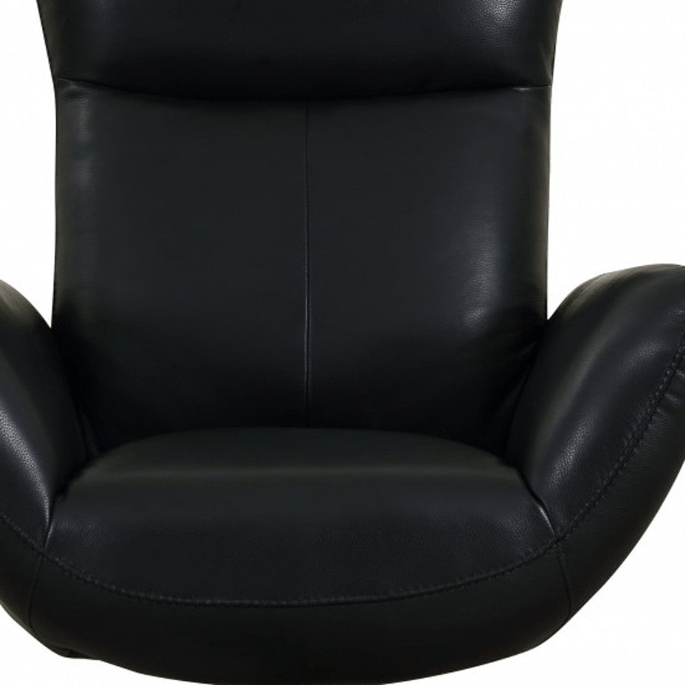 37" Black And Silver Genuine Leather Lounge Chair
