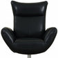 37" Black And Silver Genuine Leather Lounge Chair