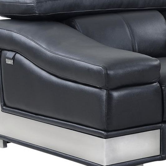49" Black And Silver Genuine Leather Arm Chair