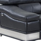 49" Black And Silver Genuine Leather Arm Chair