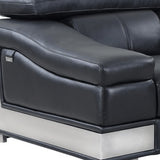 49" Black And Silver Genuine Leather Arm Chair