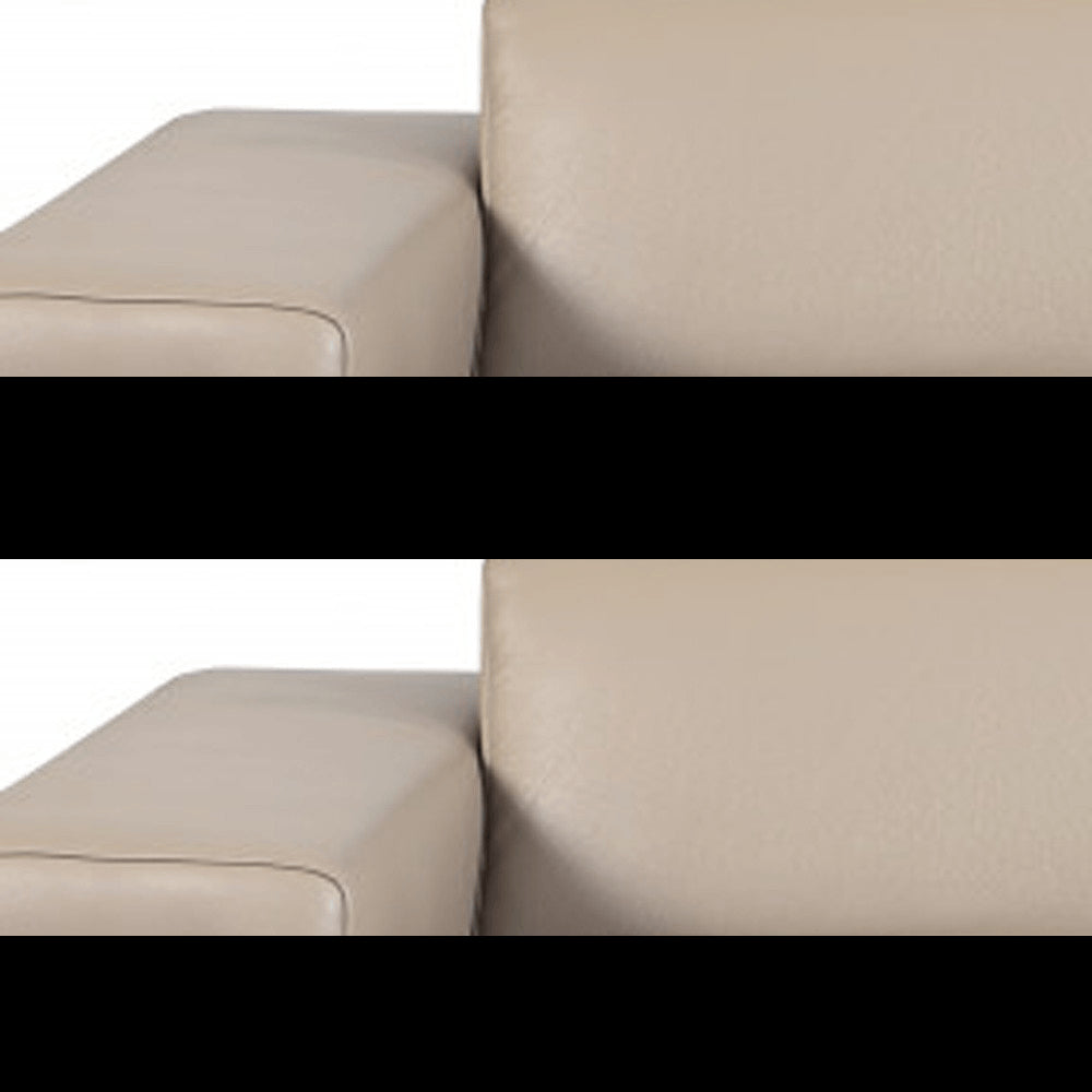 89" Beige Italian Leather Sofa With Silver Legs