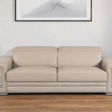 89" Beige Italian Leather Sofa With Silver Legs