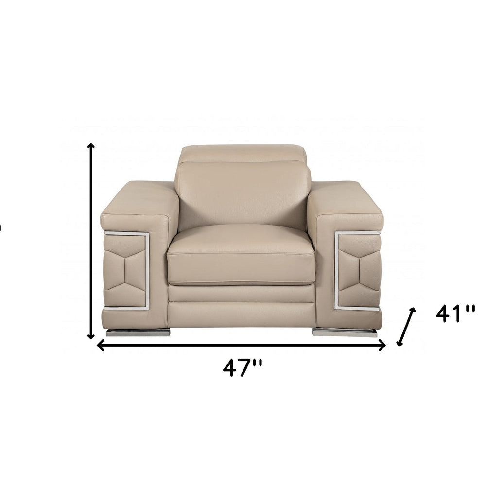 47" Beige And Silver Faux Leather Club Chair