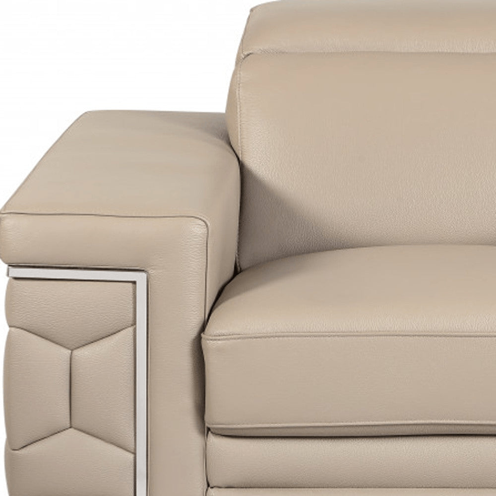 47" Beige And Silver Faux Leather Club Chair