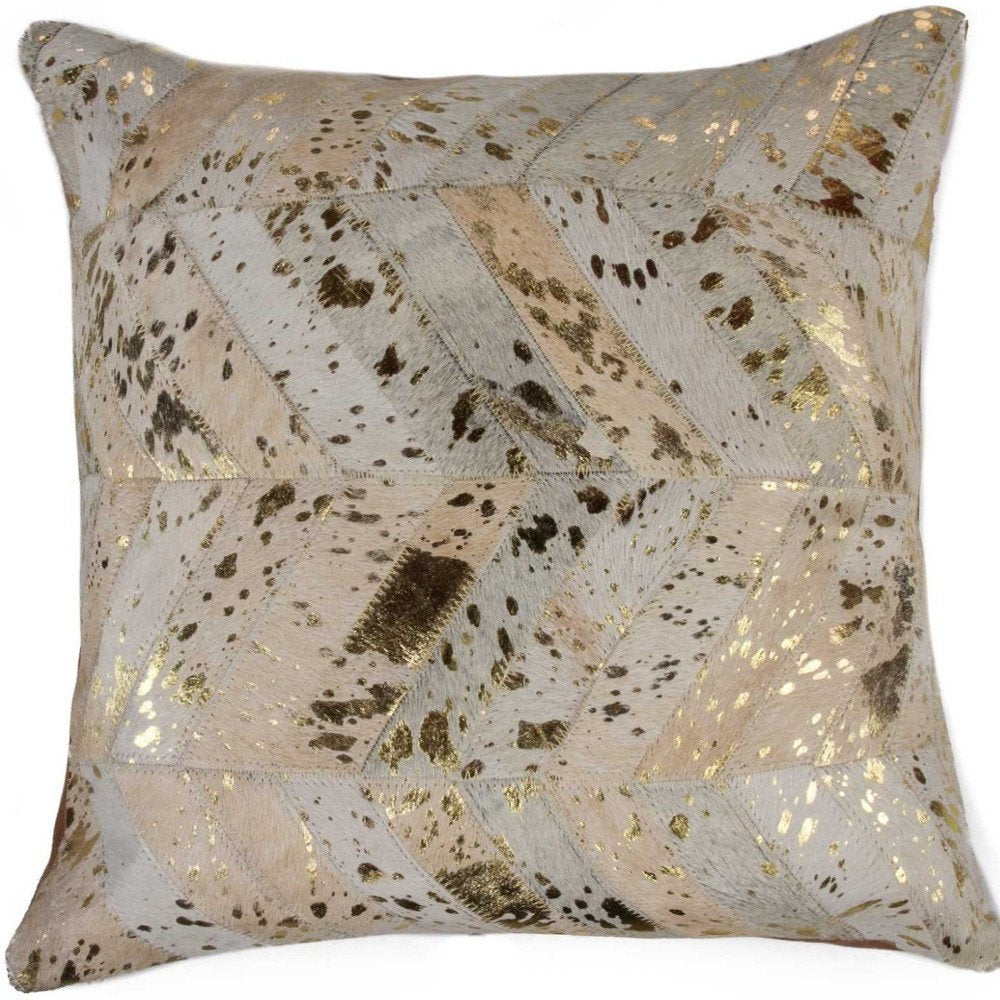 18" Black and Silver Cowhide Throw Pillow