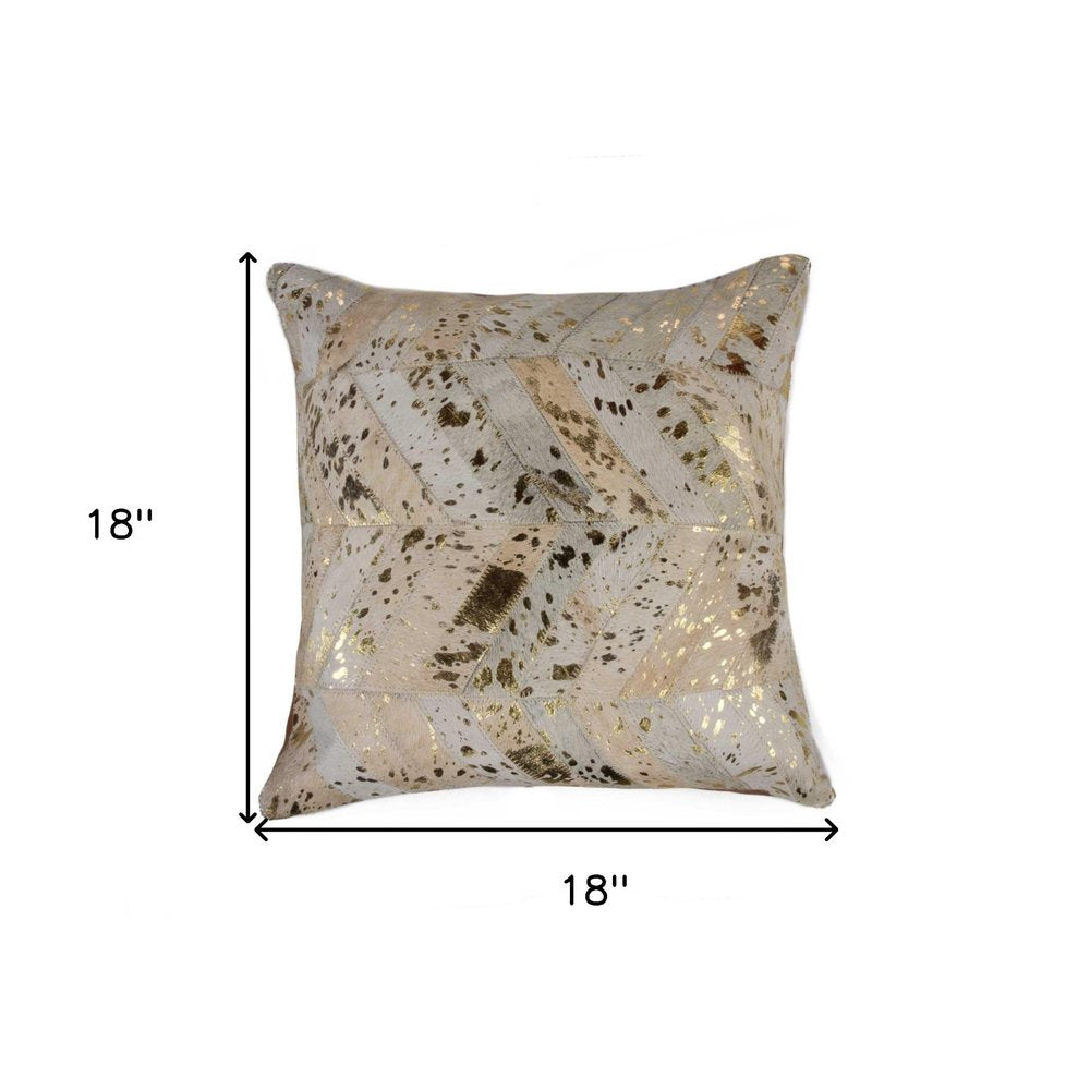 18" Black and Silver Cowhide Throw Pillow