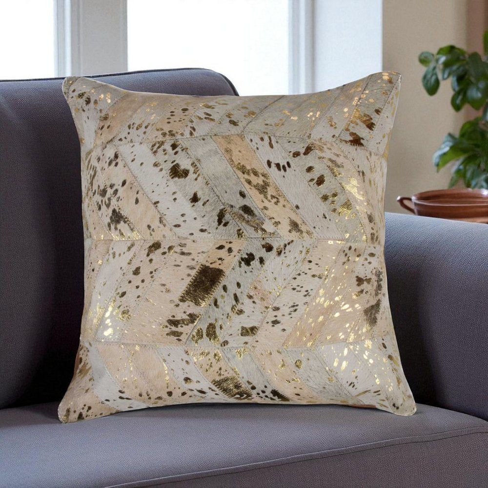 18" Black and Silver Cowhide Throw Pillow