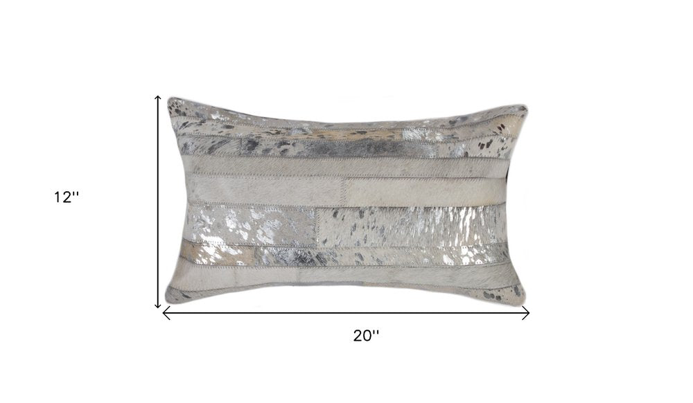 12" X 20" Black and Silver Cowhide Throw Pillow