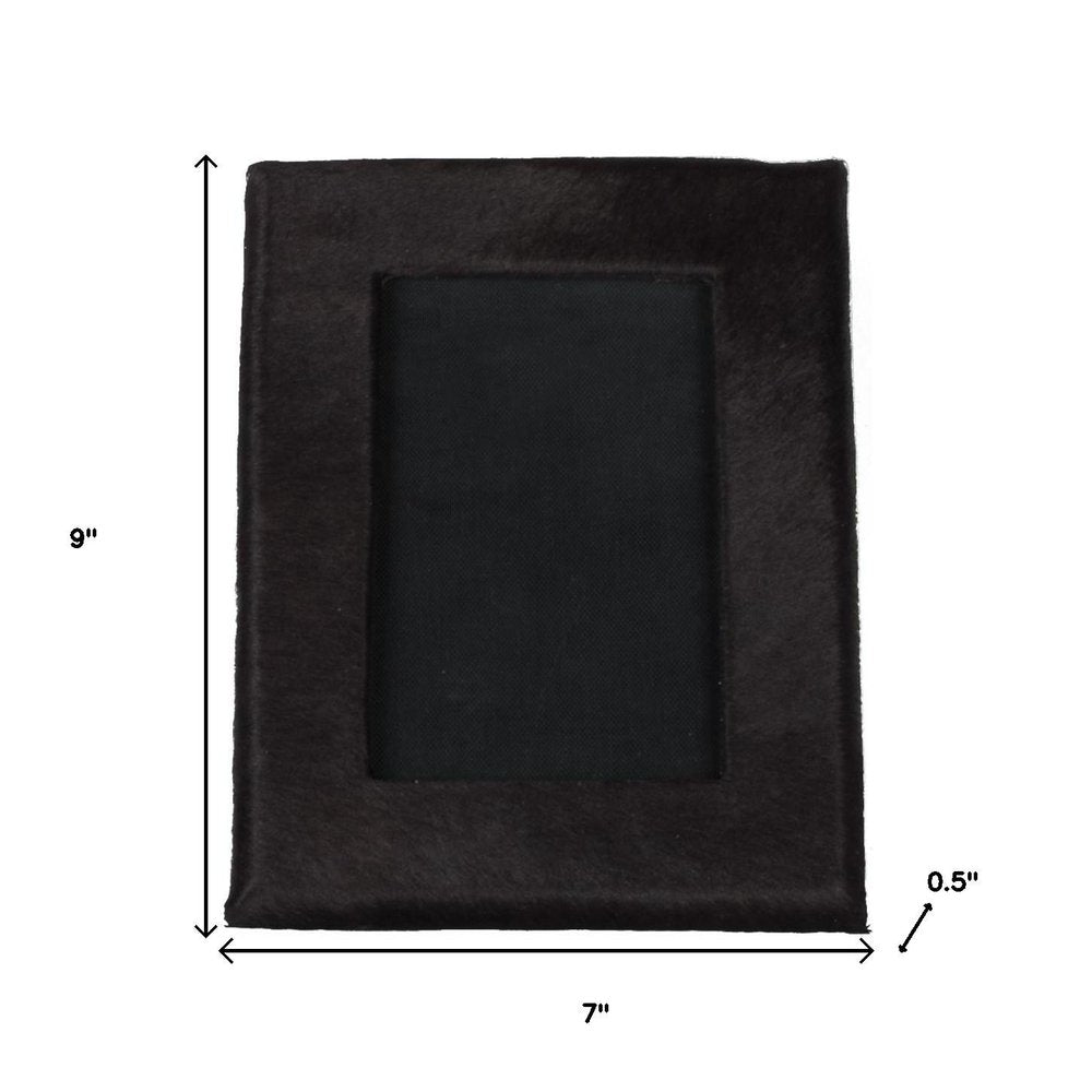 4" x 6" Black Cowhide Picture Frame with Mat