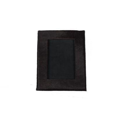 4" x 6" Black Cowhide Picture Frame with Mat
