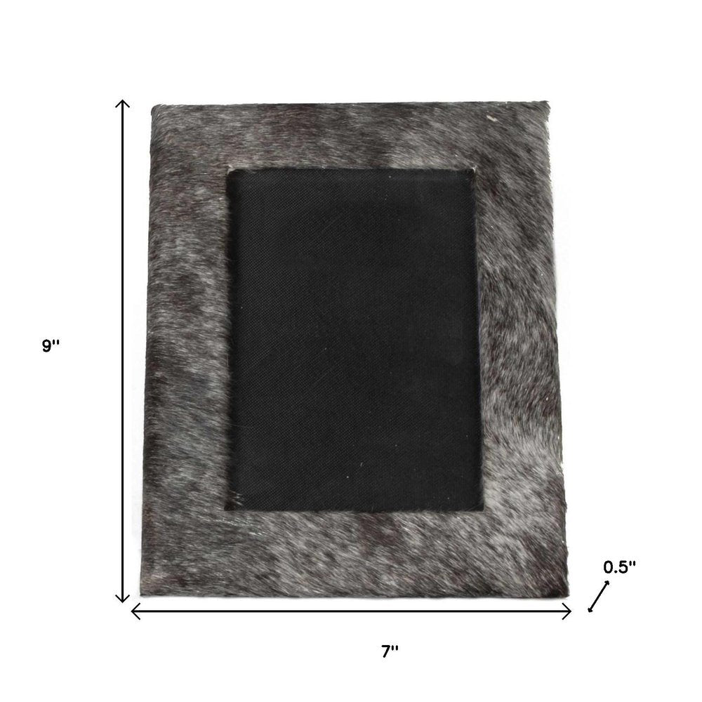 4" x 6" Black Cowhide Picture Frame with Mat