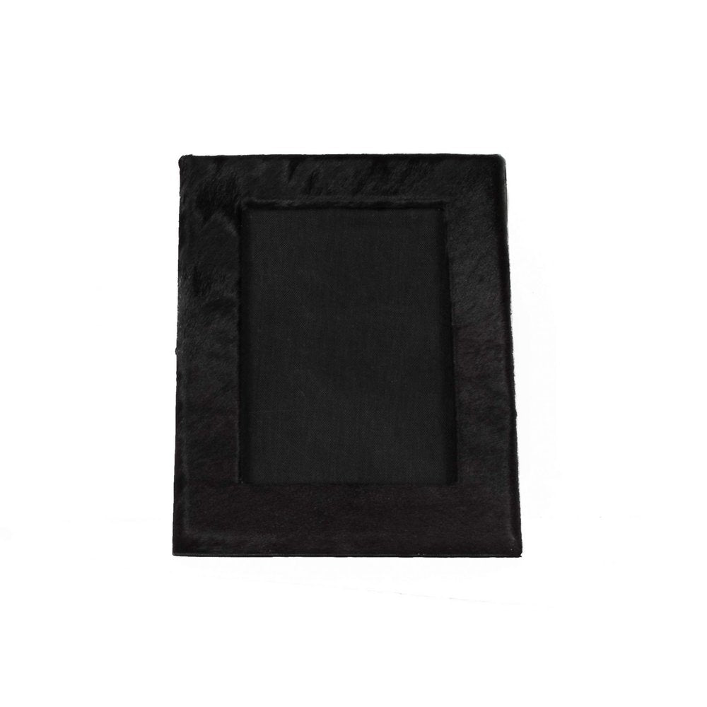 5" x 7" Black Cowhide Hanging & Tabletop Picture Frame with Mat
