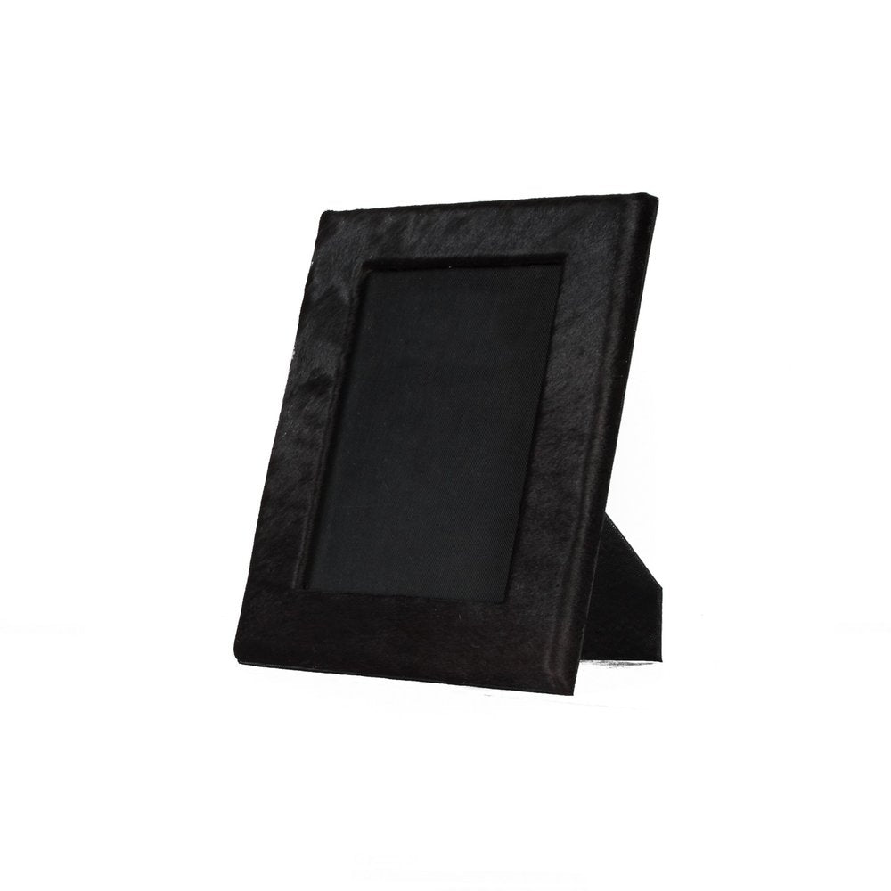5" x 7" Black Cowhide Hanging & Tabletop Picture Frame with Mat