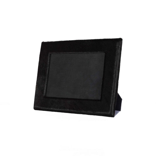 5" x 7" Black Cowhide Hanging & Tabletop Picture Frame with Mat