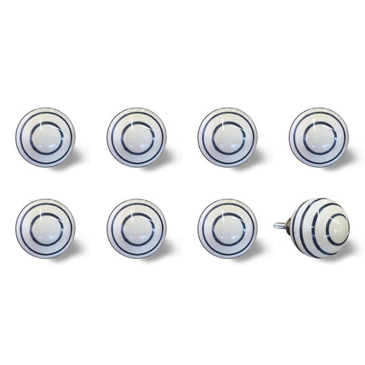 Set of Eight Turquoise And Red Geometric Ceramic Drawer Pull Knobs