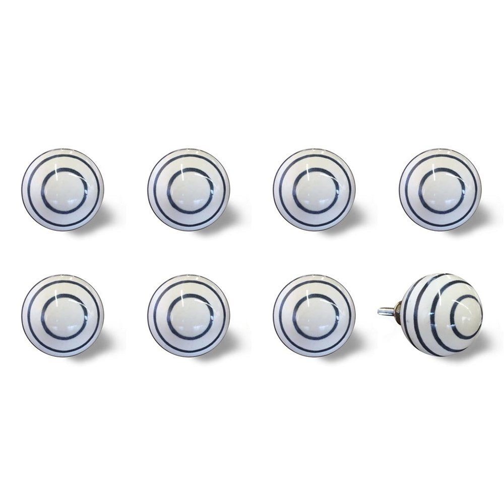 1.5" X 1.5" X 1.5" White Blue Black Handpainted Ceramic  Knobs 8 Pack