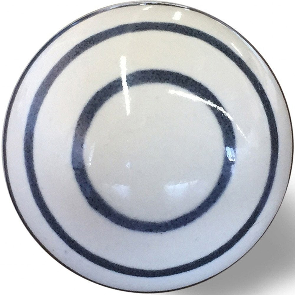Set of Eight White And Navy Blue Geo Lines Ceramic Drawer Pull Knobs