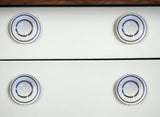 Set of Eight White And Navy Blue Geo Lines Ceramic Drawer Pull Knobs