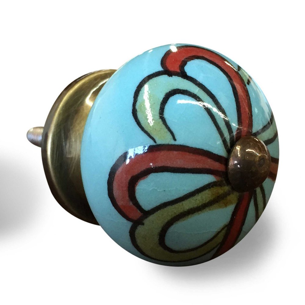 1.5" X 1.5" X 1.5" White Blue Black Handpainted Ceramic  Knobs 8 Pack