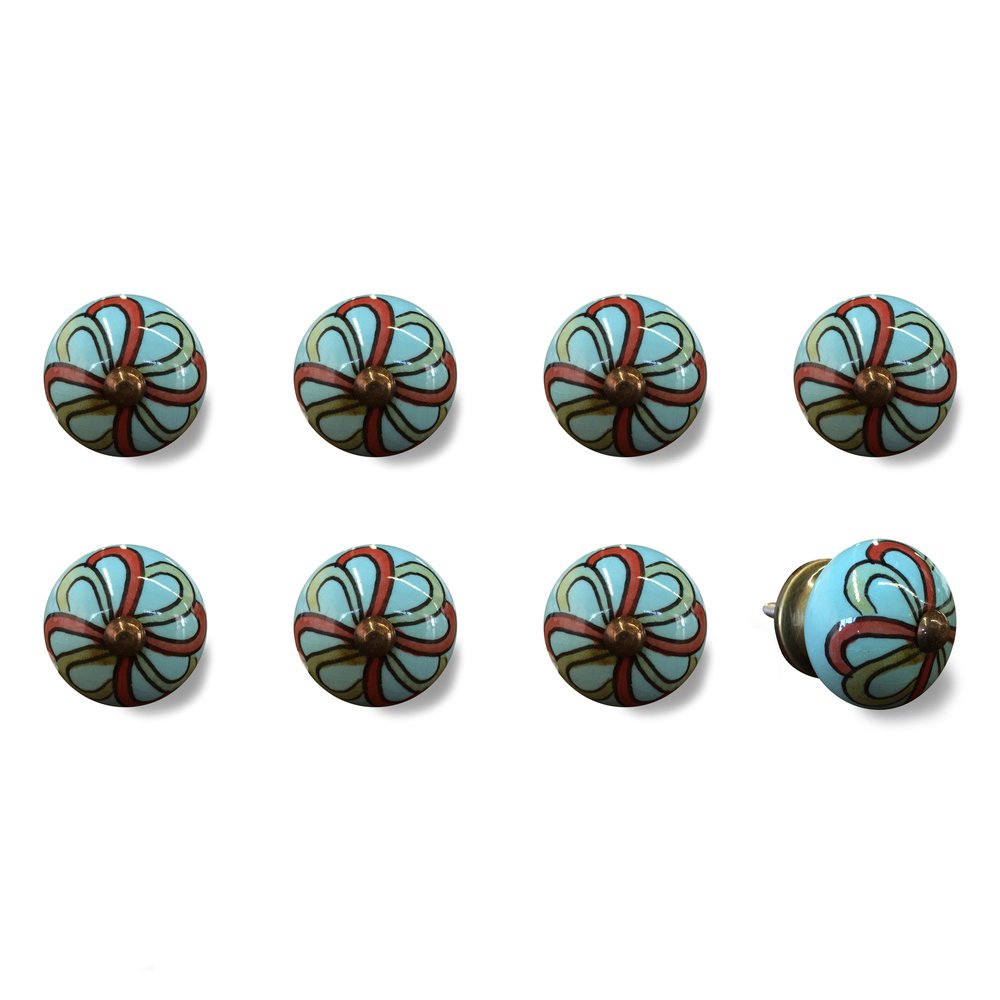 1.5" X 1.5" X 1.5" White Blue Black Handpainted Ceramic  Knobs 8 Pack