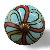 Set of Twelve Turquoise And Red Geometric Ceramic Drawer Pull Knobs