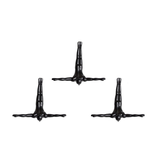 Set of Three Black Resin Diving Man Hanging Dimensional Sculpture