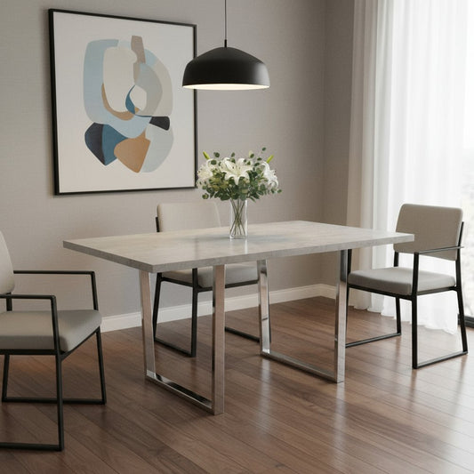 59" Gray And Silver Metal Sled Base Dining Table