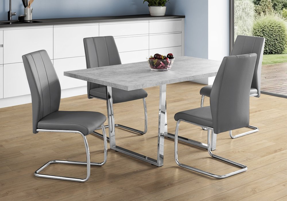 59" Gray And Silver Metal Sled Base Dining Table