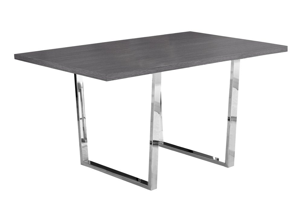 59" Gray And Silver Metal Sled Base Dining Table